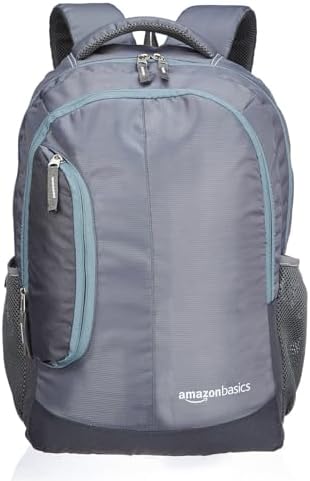 amazon basics 29 L 5 Compartment Laptop Backpack for Unisex | Spacious Front Pocket and Back Padding | For Travel, Outdoor, College | 32.5 L x 18 W x 46.5 H cm | Dark Grey, Light Grey