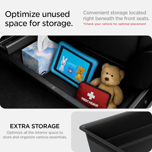 Spigen Tesla Model Y 2022-2021 Unter Sitz Aufbewahrungsbox Organizer, Verstecktes Fach für Model Y Zubehör - Carbon Edition