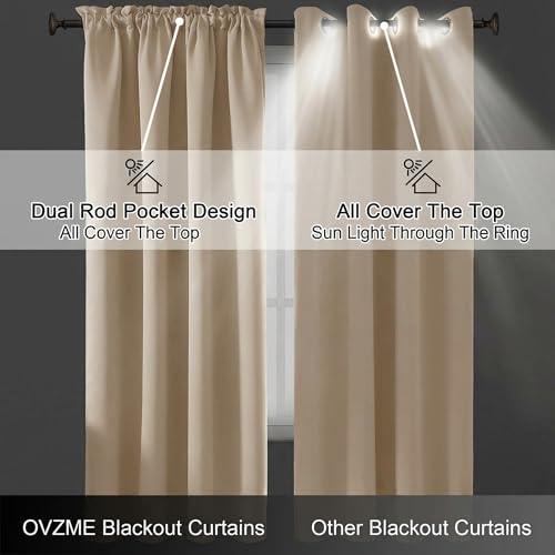 Image of Blackout Curtains for Small Window Treatment, Light Blocking Short Kitchen Window Curtains Over Sink, Dual Rod Pocket Half Window Tiers for Bathroom Basement, 2x40Wx36L, Biscotti Beige