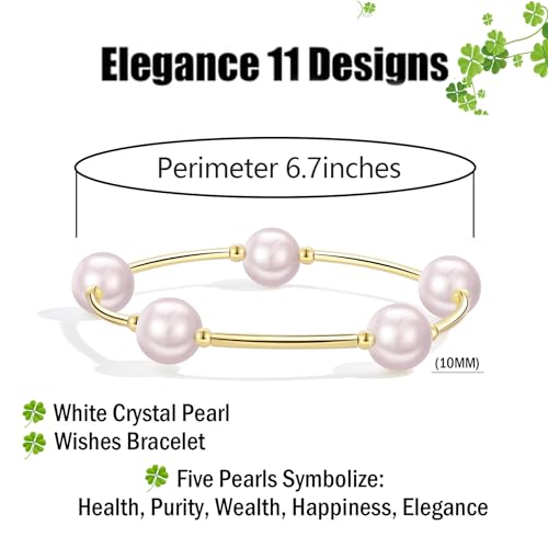 Elegance 11 designs Blessing Bracelet 10mm Crystal Pink Pearl Bracelet Dainty Gold Tube For Women Simple Bridal Gifts For Friends And Loved by Elegance 11 designs - Used condition - Image 2