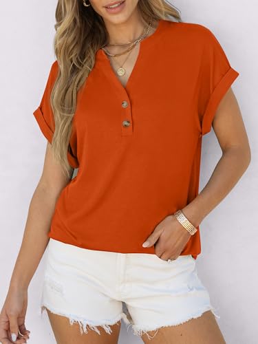 Image of ANRABESS Womens Short Sleeve Henley Tops V Neck Dressy Casual Blouses Summer Trendy Tee Shirts 2026 Vacation Fashion Clothes