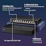 10 Port 10G Ethernet Switch Unmanaged, 8 x 2.5G Base-T Ports, 2 x 10Gb RJ45 Ports, Compatible with 100/1000/2500Mbps, Metal Case Fanless, YuanLey 2.5Gbe Network Switch for 2.5G/10G NAS, Wireless AP - Image 3
