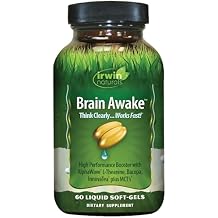 Irwin Naturals Brain Awake Enhanced Mental Performance, Increased Focus, Boost Clarity & Concentration - Powerful Nootropic Booster with L-Theanine, Bacopa, MCTs & InnovaTea - 60 Liquid Softgels
