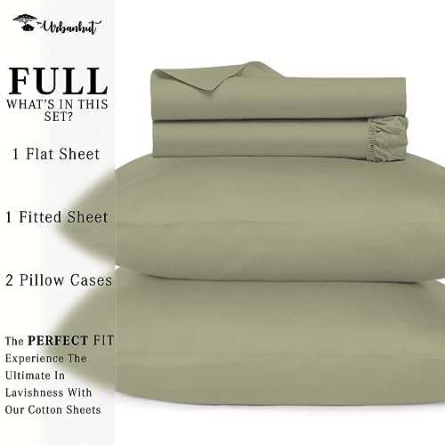 URBANHUT 800 Thread Count Egyptian Cotton Sheets Set Full Size, Luxury Full Size Bed Sheets, 4 Pc Bed Sheet Sets, Hotel Sheets Sateen Finish Fits 16" Deep Pocket - Sage