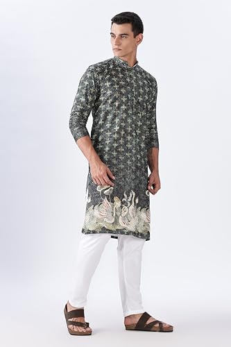 Image of BE ACTIVE Men's Cotton | Regular Fit Casual Mandarin Collar | Long Length Full Sleeves | Embroidered Indian Kurta