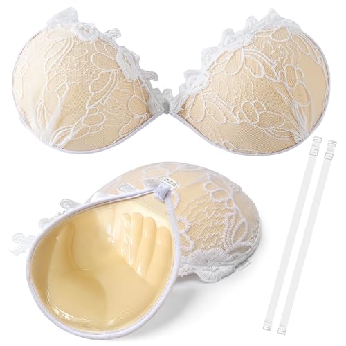 Nimiah Thick Padded Sticky Bra - Push up Lace Invisible Adhesive Bra 1.1' Thickness for Strapless Backless Dress Reusable, Skin-Friendly Adhesive for D Cup