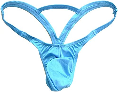 WenMei Mens Fashion Sexy Hollow Out Double Low Brief Thong G-String Bikinis Underwear (Light Blue(G-String))