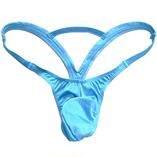 Wenmei Mens Fashion Sexy Hollow Out Double Low Brief Thong G-String Bikinis Underwear (Light Blue(G-String)) #TOP5