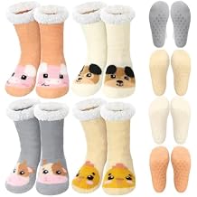 Berlune 4 Pairs Fuzzy Slipper Socks for Women Girl Grippers Plush Fleece Lining Non Slip Animal Winter Lover Gift Easter