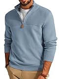 PJ PAUL JONES Men's Pullover Sweater Quarter Zip Slim Fit Mock Neck Polo Sweater Light Blue