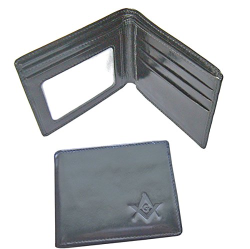 THE MASONIC COLLECTION - Portefeuille en cuir souple véritable de qualité maçonnique avec G - Couleur noire - Très léger et durable - Un cadeau...