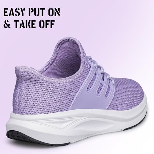 Womens Slip on Walking Shoes Comfort Non Slip Lightweight Breathable Running Tennis Shoes Jogging Mesh Casual Treadmill Fashion Sneakers Purple Size 7