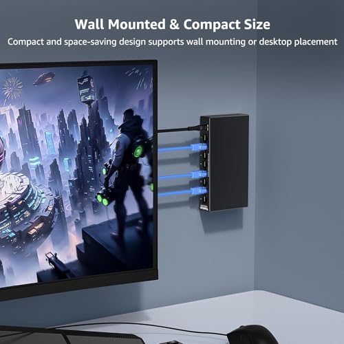 Image of 8 Port 2.5G Unmanaged Desktop Ethernet Switch, 8 x 2.5G Base-T Ports, 60Gbps Switching Capacity, Compatible with 100 /1000 /2500Mbps, Metal Fanless, YuanLey 2.5Gbe Network Switch Wall Mount