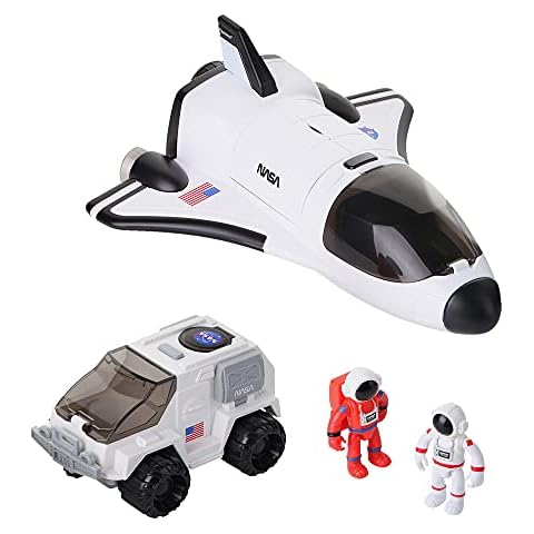 Dazmers Space Shuttle Toy - Kids Spaceship with 2 Astronaut Figures, Mechanical Arm and Rover - Rocket Ship Lights Up with Blast Off Sound Effects - Fun Space Toys for Children, Boys and Girls Cover