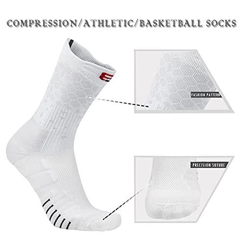 Mitvr Basketball Socks, Cushioned Athletic Sports Socks, 5 Pack Compression Crew Socks For Boy Girl Men Women,W02,Medium #TOP2