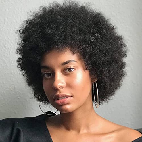 Plecare Afro Wig Human Hair, Short Afro Wigs for Women, Kinky Curly Afro Wigs 70's, Afro Wig Daily Party Use, Bouncy Fluffy Natural Looking, Black Color