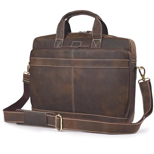 Rasavi Genuine Leather Laptop Messenger Bag for Men– 18 Inch Briefcase Satchel with Shoulder Strap for Office, Travel, Business & Work- Rustic Brown