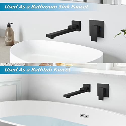 Aolemi Matte Black Wall Mount Bathtub Sink Faucet Tub Filler With Extra Long Rotating Tub Spout One Hole Single Handle Rough-In Valve Included Bathroom Basin Mixer Tap #TOP1