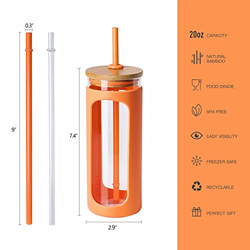 Kodrine 20oz BPA Free Glass Tumbler with Bamboo Lid and Silicone Sleeve- White & Orange