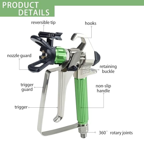 Airless Paint Sprayer Gun 3600 PSI High Pressure Spray Gun 517 Reversible Spray Tip and Nozzle Guard Gun Filter with Gun Repair Kit for Airless Spraying Machine