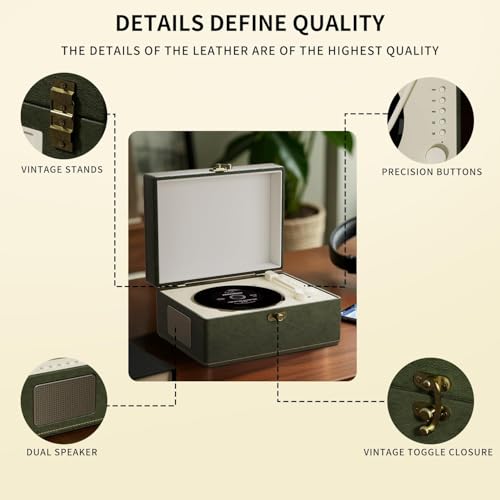 Yintiny Lecteur CD portable avec Bluetooth, télécommande sans fil, boîtier en cuir – vue 6