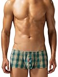 FEOYA Men Striped Casual Beach Shorts with Support Pouch Bulge Underwear Low Rise Cotton Pajamas Bottom Lightweight Loose Comfort Beach Underwear Green M