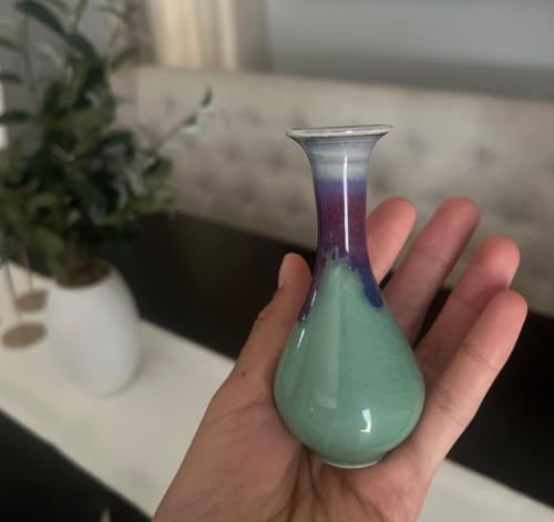 Handcrafted Drop Glaze Crackle Ice Pattern Porcelain Mini Tiny Vase Tear Jar for Decoration Display or Holding Tiny Flowers Sprig of Lavender Collectible Art Tenmoku Japan China