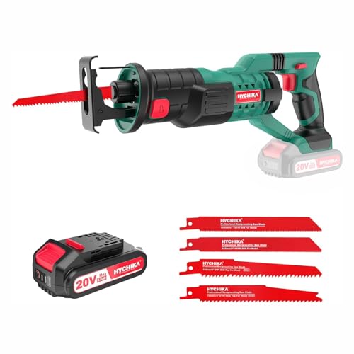 HYCHIKA Reciprocating Saw, 18V Cordless Electric Saw with Battery, Variable Speed, 4 Blades Wood/Metal/PVC Pile Cutting with Orbital Cutting by HYCHIKA BETTER TOOLS FOR BETTER LIFE - Used condition - US$30.36
