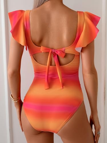 Image of Eomenie Womens Ruffled One Piece Swimsuit Slimming Tummy Control Bathing Suit V-Neck Cutout Swimwear for Resort Wear