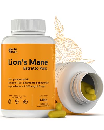 Lions Mane 140cps Estratto puro 7500mg Ultra Concentrata 50% | NOOTROPICO Lungo Termine: Memoria, Concentrazione e Salute Cerebrale | Benessere Emotivo e Gastrointestinale | 100% Corpi Fruttiferi 15:1
