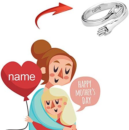 Personalised Hug Ring, Custom 925 Sterling Silver Hug Rings with Your Name, Hands Embrace Open Rings Adjustable Couple Hug Rings for Women Girls