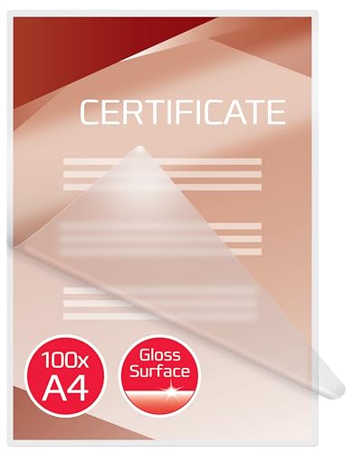 GBC Laminierfolien A4, Extra dünn, 2 x 37,5 mic, Robuste Laminiertaschen im 100er Pack, Glänzend, Transparent, Ideal für Büro & Schule, 3745103