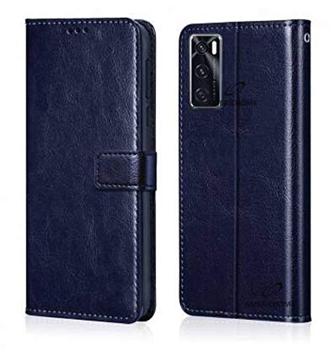 Image of Inside Rubber TPU with Card Pockets Magnetic Closure Protection Compatible with Vivo V20 SE, V2022 (Blue)