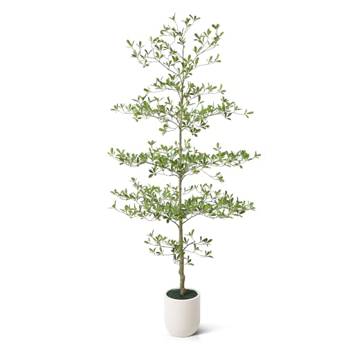 VeriNatural 7FT Artificial Black Olive Tree Indoor with White Planter