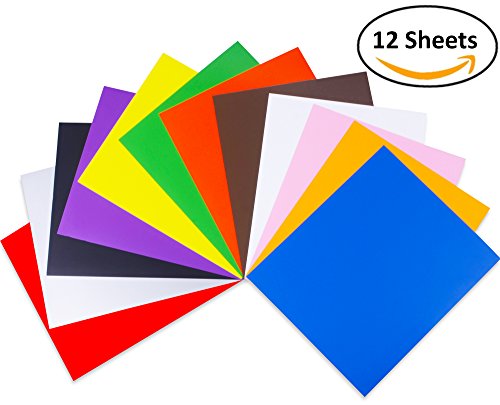 Smart Vinyl 12 Iron-On Heat Transfer Vinyl Starter Pack- 12 Sheets Each One 12 In X 10 In PU – Ideal Iron On Vinyl for Circuit and Silhouette