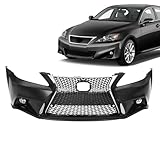 LYZ Front Bumper Cover Grille Chrome Trim Assembly with Fog Lights Kit Compatible with 2006 2007 2008 2009 2010 2011 2012 Lexus IS250, Old Conversion to New Modified 13-15 Models