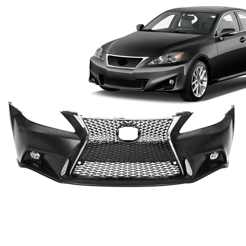 LYZ Front Bumper Cover Grille Chrome Trim Assembly with Fog Lights Kit Compatible with 2006 2007 2008 2009 2010 2011 2012 Lexus IS250, Old Conversion to New Modified 13-15 Models