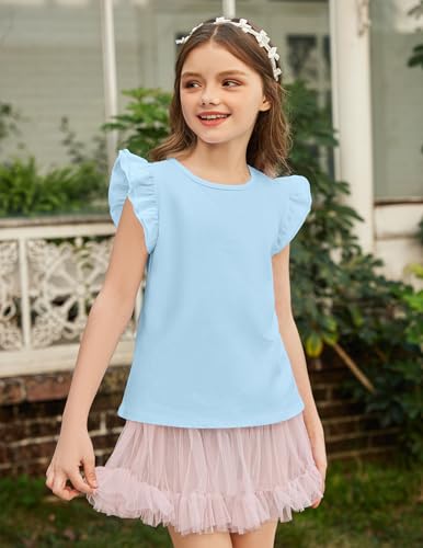 Image of Arshiner Girls Shirts Ruffle Short Sleeve Summer Cute Casual Crewneck Tops Blouse Tee
