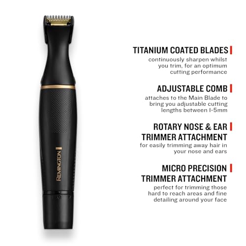 Remington T-Series Detail Grooming Kit (Precision Trimmer with Eyebrow Comb, Nose, Ear, Beard, Adjustable Comb, Rotary Trimmer, Waterproof, Battery-Operated with Battery Included) NE7000