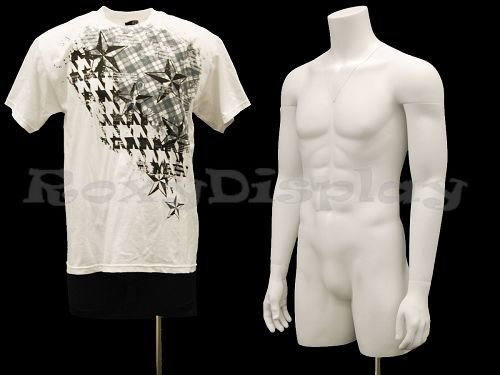 (Md-Tmw-Iv) Roxy Display® Invisible-Ghost Mannequin! Male Mannequin Torso With Nice Figure And Arms. Removable Neck And Arms. Fiberglass Material. Steel Base Included. Matte White Color. #TOP2