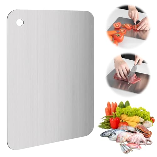 TNOMSNO Tagliere in Acciaio Inox, Spianatoia Acciaio Inox Taglieri Tagliere in Acciaio Inossidabile 304 Multifunzione Prodotti Senza Bpa, Tagliere da Cucina per Pasta, da Cucina, da Forno, 30 x 19CM