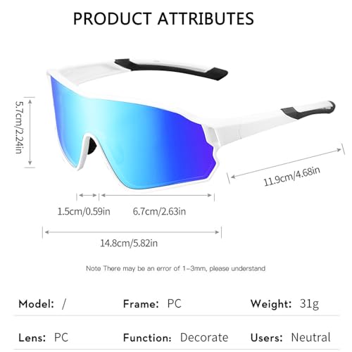 MUSELK Gafas de sol deportivas para hombre y mujer, gafas de sol polarizadas para actividades al aire libre, MTB, carreras, ciclismo, ciclismo, esquí, gafas de sol con UV400, color - imagen 2