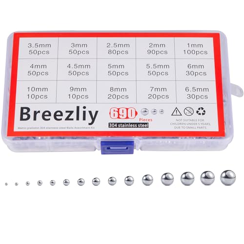 690 Piece 1-10mm 15 Sizes Metric Precision 304 Stainless Steel Assorted Loose Bicycle Bearing Steel Ball Assortment Kit