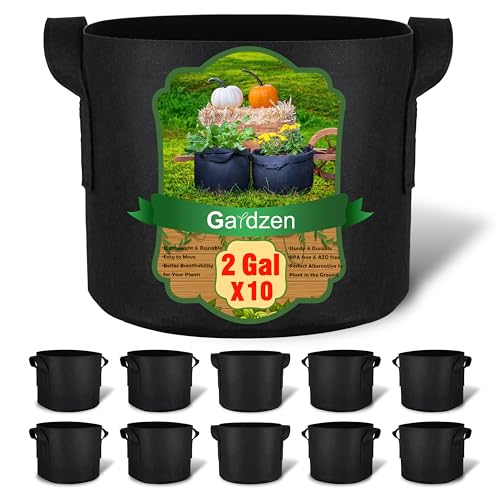 Gardzen 10-Pack 2 Gallon Grow Bags 300G Thickened Fabric Grow Bags with Handles Heavy Duty Aeration Plant Grow Bags