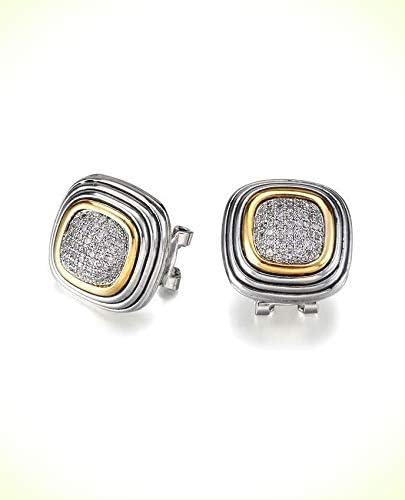 GORGEOUS Balinese Silver Gold Pave CZ Crystals Square Omega Latch Earrings For Women Set