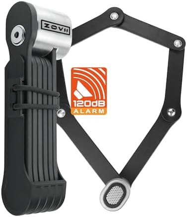 ZOVII Heavy Duty Folding Bike Lock with 120 dB Alarm (Included Mounting Bracket) ZFG85 Noisy Cat Compact Foldy Anti-Theft Key Entry for Bicycles, Scooters, Electric Scooters, and Motorcycles
