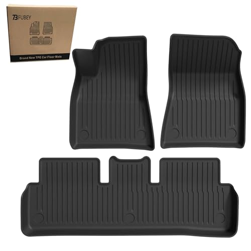 FUBEY Floor Mats for 2017-2023 Tesla Model 3 3 PCS Tesla Model 3 Accseeories Front & Rear Set Precision Custom All-Weather TPE Waterproof Floor Liners