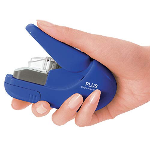 Image of Plus PAPER CLINCH Compact NAVY BLUE Heavy Duty, Light, Staple Free Stapler (31252)