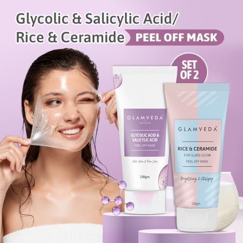 Image of GLAMVEDA Rice & Ceramide And Glycolic & Salicylic Anti Acne Peel Off Face Mask (200 ml) | For Oily & Acne Prone Skin | Oil balancing, Deep Cleansing | Blackhead & Pore care