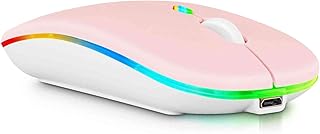Wireless mouse for laptop, Bluetooth Mouse Rechargeable, LED Slim Ultra-Thin 1600 DPI Mini 2.4G Silent Optical Cordless Bluetooth Mouse Mice Compatible with PC, Laptop, Mac, Windows (Pink)